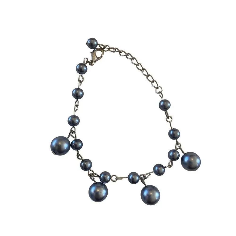 Vintage Gray Tone Faux Pearl Bracelet Costume Jewelry